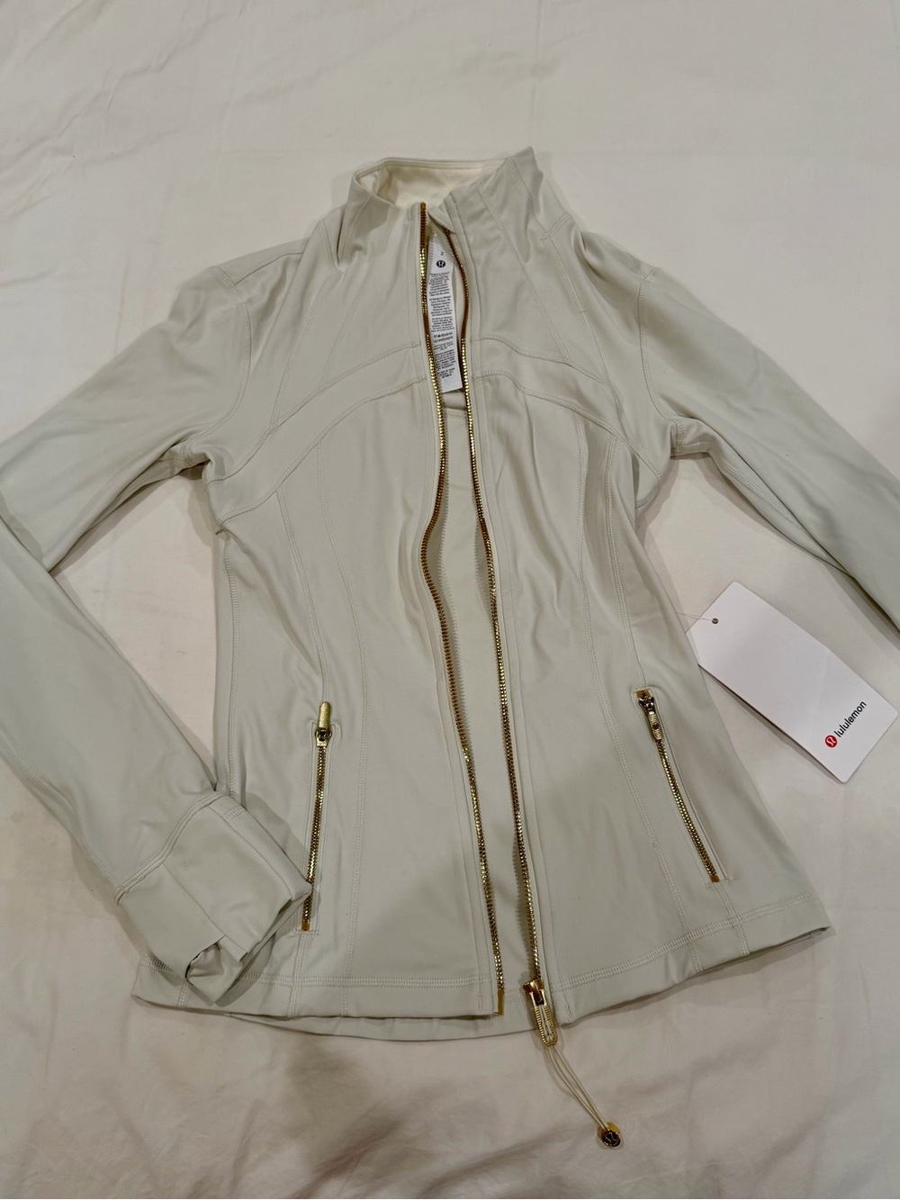lululemon athletica Cream Zip-Up Nulu Jacket with Gold Hardware - Brand New